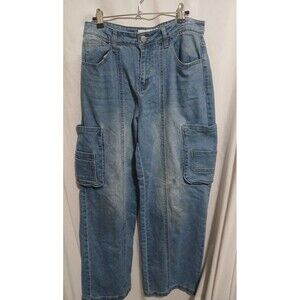 Love Cult blue Cargo Jeans Women's 9 Wide Leg Utility Y2K Streetwear Small Spot
